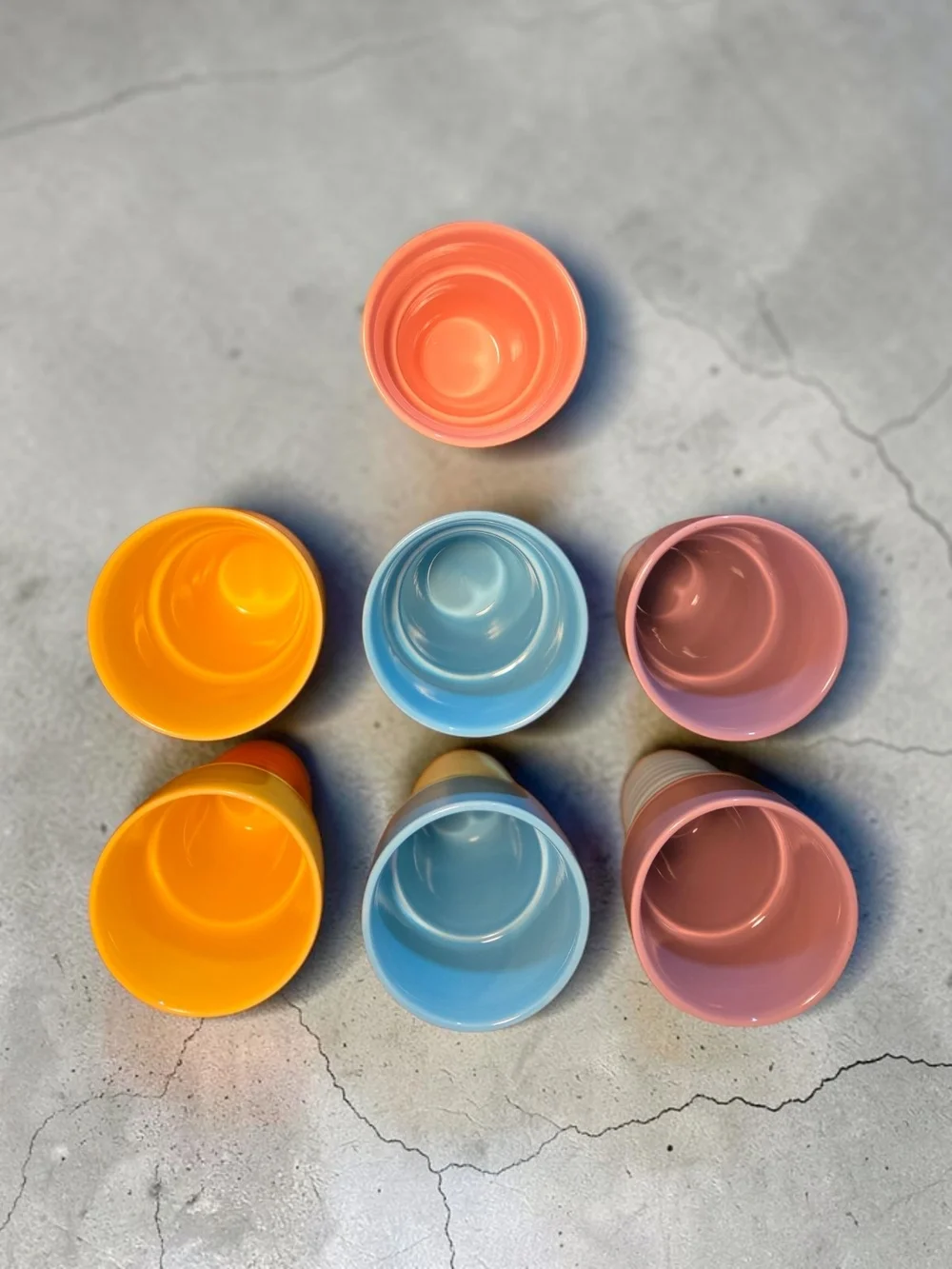 Set of 7 Colorful Ribbed Vintage Trisa Ceramic Dessert Cups ♡*